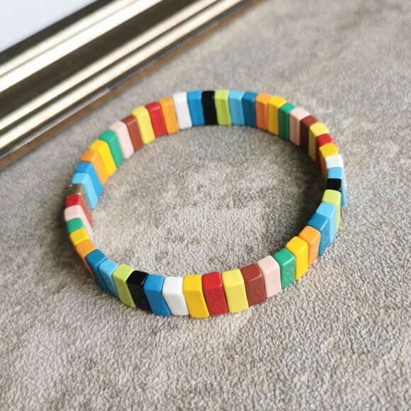 Roxanne Assoulin Rainbow Brite Bit X Bit Gold Colorful Enamel Stretch Bracelet - Picture 4 of 4